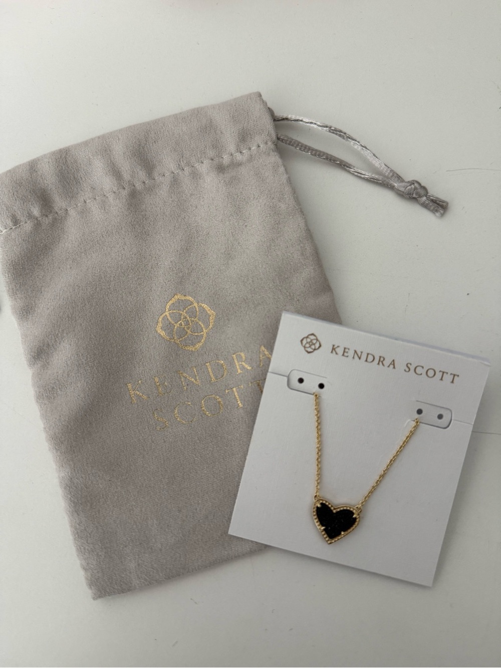 NWT Kendra Scott Ari Heart Gold Pendant Necklace in Black Drusy